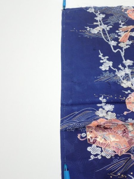 Photo10: 3C05z100  Japanese Kimono Silk  FABRIC Letter box Navy 70.1x14.8 (10)