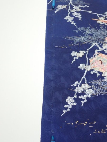Photo6: 3C06z100  Japanese Kimono Silk  FABRIC Letter box Navy 70.1x14.8 (6)