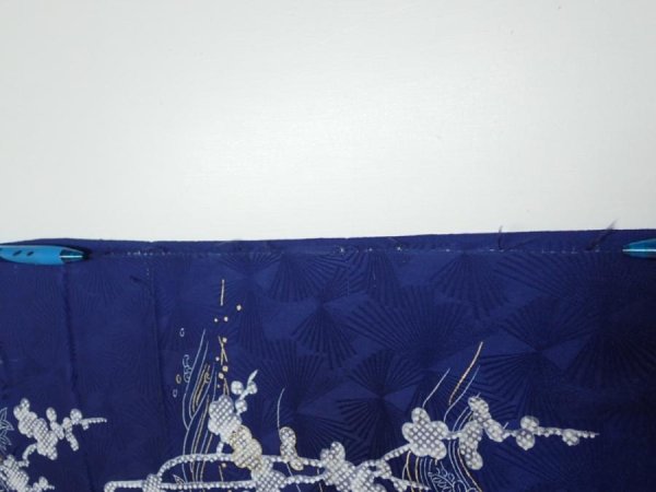 Photo8: 3C06z100  Japanese Kimono Silk  FABRIC Letter box Navy 70.1x14.8 (8)