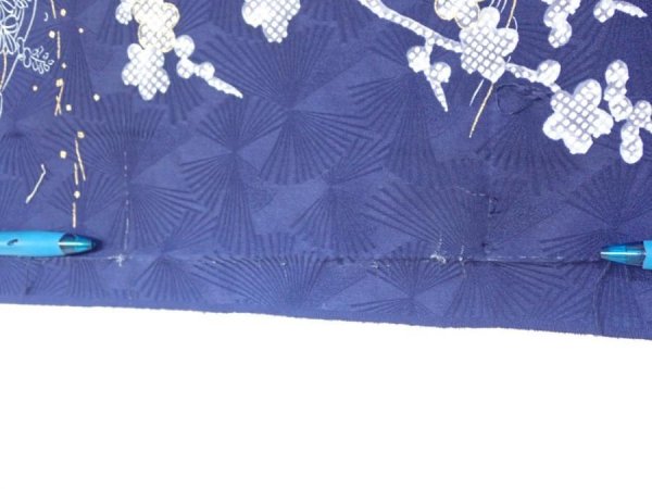 Photo10: 3C06z100  Japanese Kimono Silk  FABRIC Letter box Navy 70.1x14.8 (10)