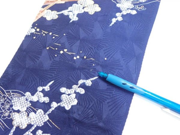 Photo7: 3C09z60  Japanese Kimono Silk  FABRIC Letter box Navy 84.3x7.3 (7)