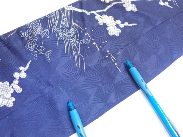 Photo8: 3C09z60  Japanese Kimono Silk  FABRIC Letter box Navy 84.3x7.3 (8)