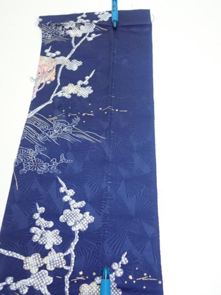 Photo9: 3C09z60  Japanese Kimono Silk  FABRIC Letter box Navy 84.3x7.3 (9)