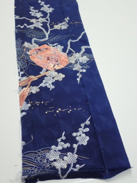Photo3: 3C10z30  Japanese Kimono Silk  FABRIC Letter box Navy 37.8x7.3 (3)