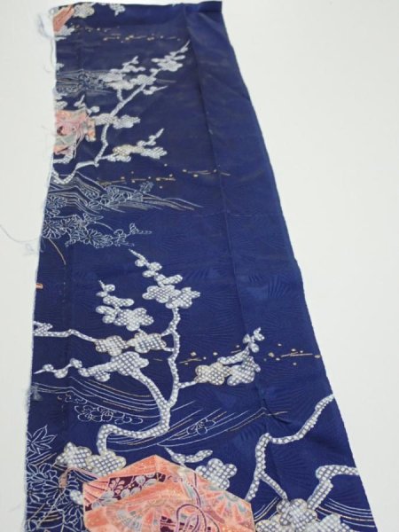 Photo4: 3C10z30  Japanese Kimono Silk  FABRIC Letter box Navy 37.8x7.3 (4)