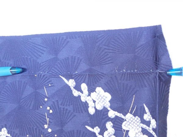 Photo6: 3C10z30  Japanese Kimono Silk  FABRIC Letter box Navy 37.8x7.3 (6)