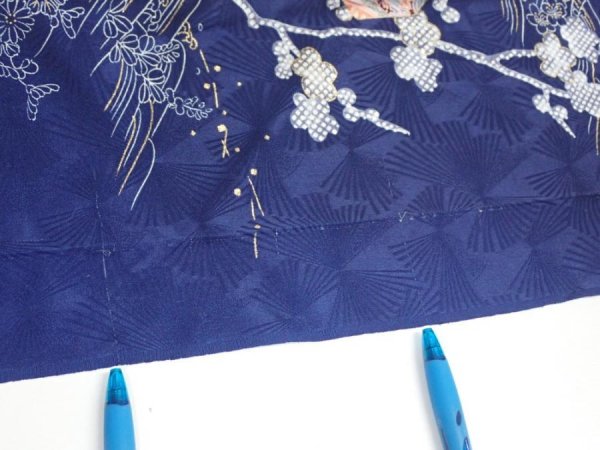 Photo7: 3C10z30  Japanese Kimono Silk  FABRIC Letter box Navy 37.8x7.3 (7)