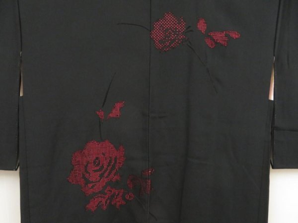 Photo3: 5515T01z600 Vintage Japanese Kimono Silk HAORI Rose Black (3)