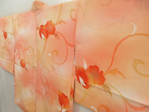 Photo2: 5515T03z540 Vintage Japanese Kimono Silk HAORI Flower Peach (2)