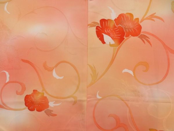 Photo3: 5515T03z540 Vintage Japanese Kimono Silk HAORI Flower Peach (3)