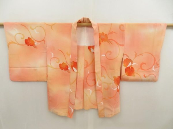 Photo4: 5515T03z540 Vintage Japanese Kimono Silk HAORI Flower Peach (4)