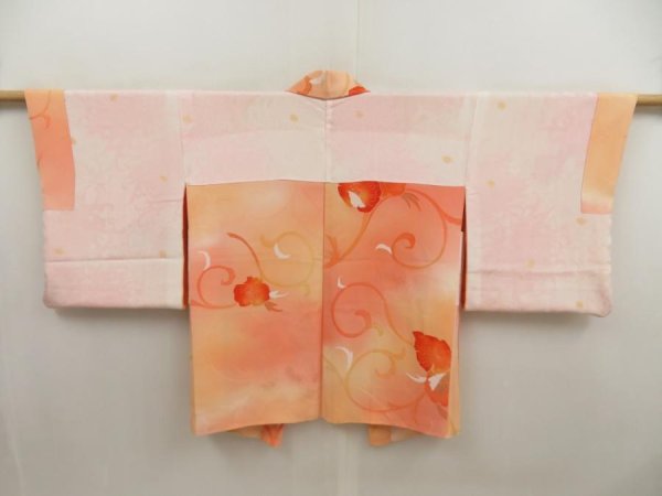 Photo6: 5515T03z540 Vintage Japanese Kimono Silk HAORI Flower Peach (6)