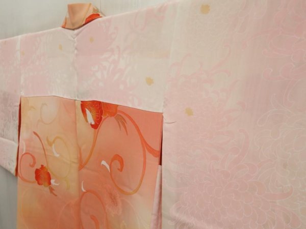 Photo7: 5515T03z540 Vintage Japanese Kimono Silk HAORI Flower Peach (7)