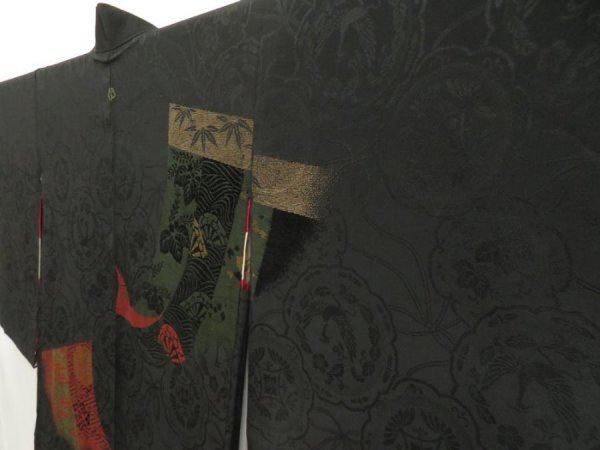 Photo2: 5515T04z500 Antique Japanese Kimono Silk HAORI  Black (2)