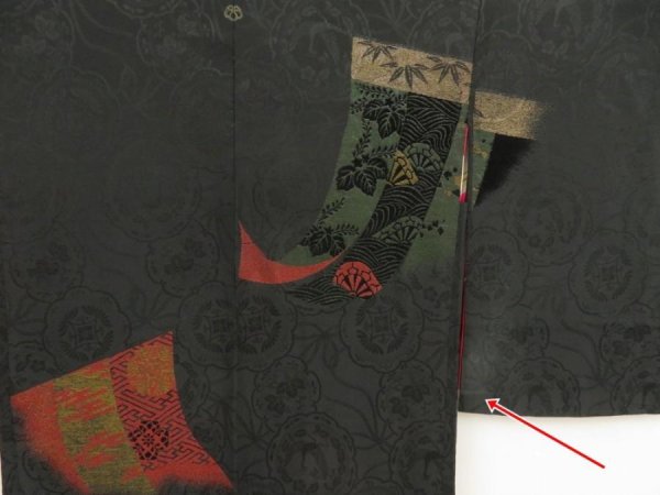 Photo3: 5515T04z500 Antique Japanese Kimono Silk HAORI  Black (3)