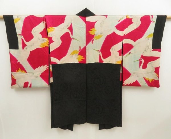 Photo7: 5515T04z500 Antique Japanese Kimono Silk HAORI  Black (7)