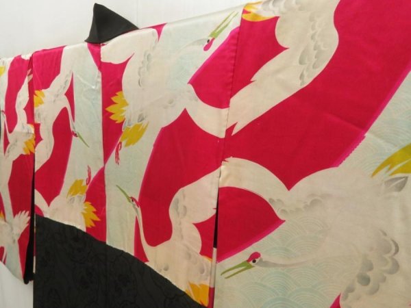 Photo8: 5515T04z500 Antique Japanese Kimono Silk HAORI  Black (8)