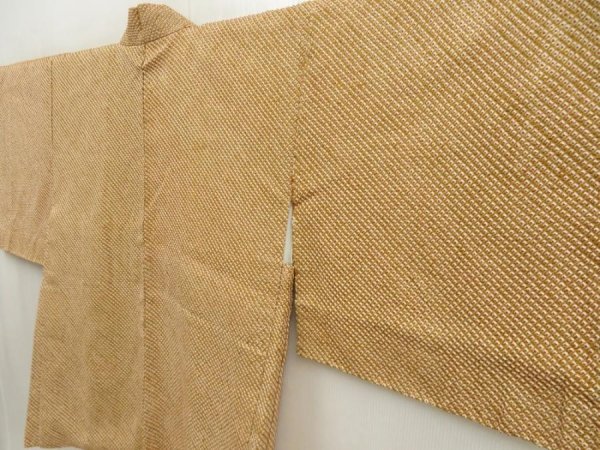 Photo2: 5515T05z550 Vintage Japanese Kimono Silk SHIBORI HAORI  Dark ochre (2)