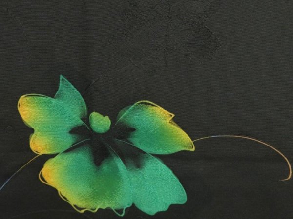 Photo4: 5515T07z610 Vintage Japanese Kimono Silk HAORI Flower Black (4)