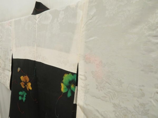 Photo8: 5515T07z610 Vintage Japanese Kimono Silk HAORI Flower Black (8)
