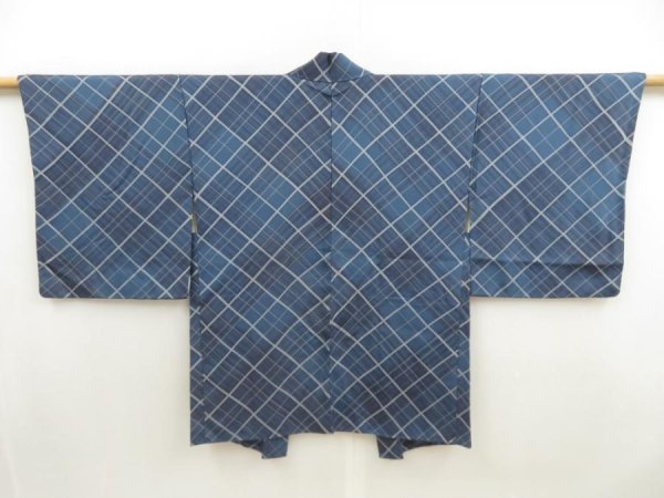 Photo1: 5515T09z570 Vintage Japanese Kimono Silk HAORI  Steel blue (1)