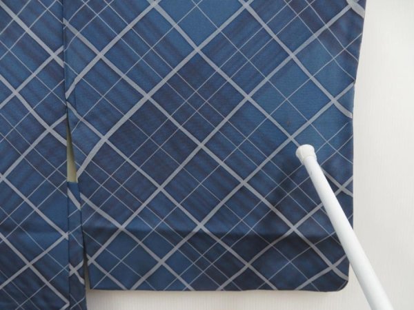 Photo5: 5515T09z570 Vintage Japanese Kimono Silk HAORI  Steel blue (5)