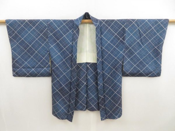 Photo6: 5515T09z570 Vintage Japanese Kimono Silk HAORI  Steel blue (6)