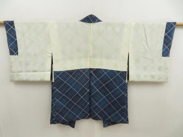 Photo8: 5515T09z570 Vintage Japanese Kimono Silk HAORI  Steel blue (8)