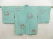 Photo1: 5515T10z500 Vintage Japanese Kimono Silk HAORI Flowers Cyan blue (1)