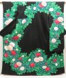 Photo1: 5515T12z1130 Vintage Japanese Kimono Silk FURISODE Rose Black (1)