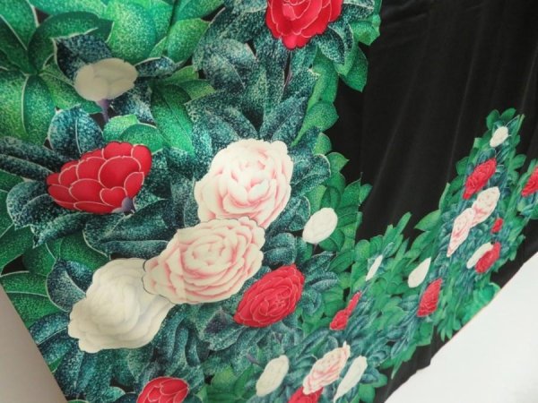 Photo3: 5515T12z1130 Vintage Japanese Kimono Silk FURISODE Rose Black (3)