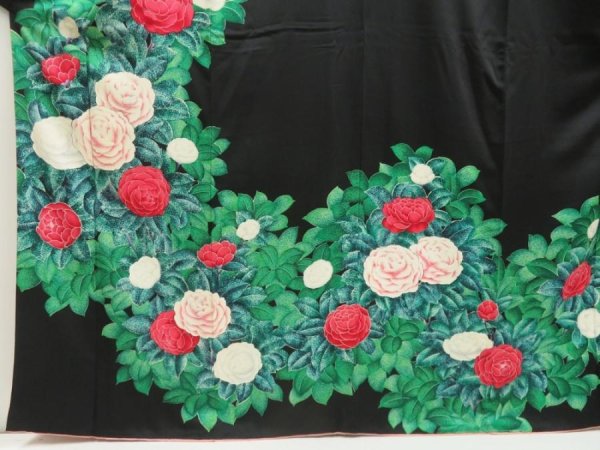 Photo5: 5515T12z1130 Vintage Japanese Kimono Silk FURISODE Rose Black (5)