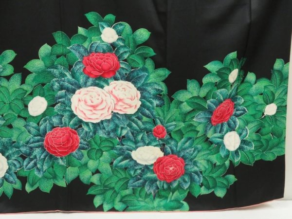 Photo6: 5515T12z1130 Vintage Japanese Kimono Silk FURISODE Rose Black (6)