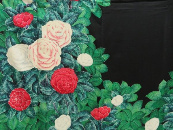 Photo7: 5515T12z1130 Vintage Japanese Kimono Silk FURISODE Rose Black (7)