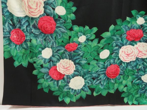 Photo8: 5515T12z1130 Vintage Japanese Kimono Silk FURISODE Rose Black (8)
