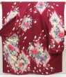 Photo1: 5515T13z1070 Vintage Japanese Kimono Silk FURISODE Flowers Dark grape (1)