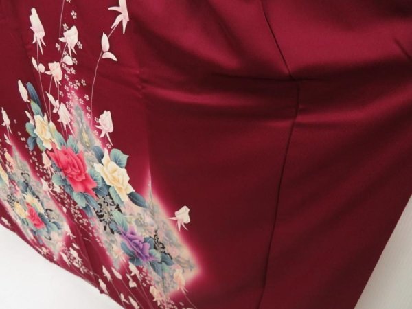 Photo4: 5515T13z1070 Vintage Japanese Kimono Silk FURISODE Flowers Dark grape (4)