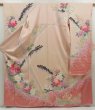Photo1: 5515T14z1130  Japanese Kimono Silk FURISODE Flowers Ash pink (1)