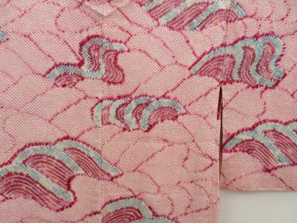 Photo3: 5518T01z480 Vintage Japanese Kimono Silk SHIBORI HAORI Wave Dark pink (3)