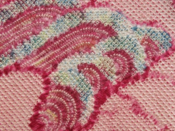 Photo4: 5518T01z480 Vintage Japanese Kimono Silk SHIBORI HAORI Wave Dark pink (4)