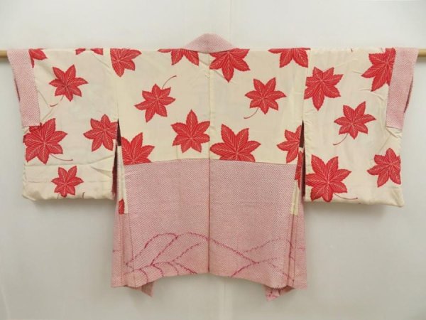 Photo6: 5518T01z480 Vintage Japanese Kimono Silk SHIBORI HAORI Wave Dark pink (6)