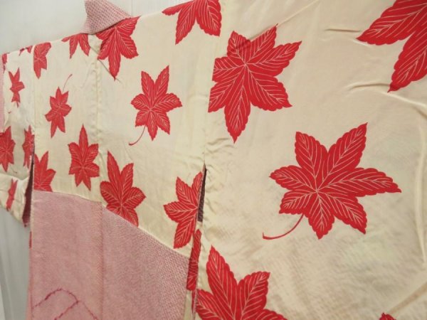 Photo7: 5518T01z480 Vintage Japanese Kimono Silk SHIBORI HAORI Wave Dark pink (7)