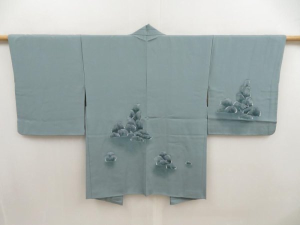 Photo1: 5518T02z560 Vintage Japanese Kimono Silk HAORI Rock Blue-Gray (1)
