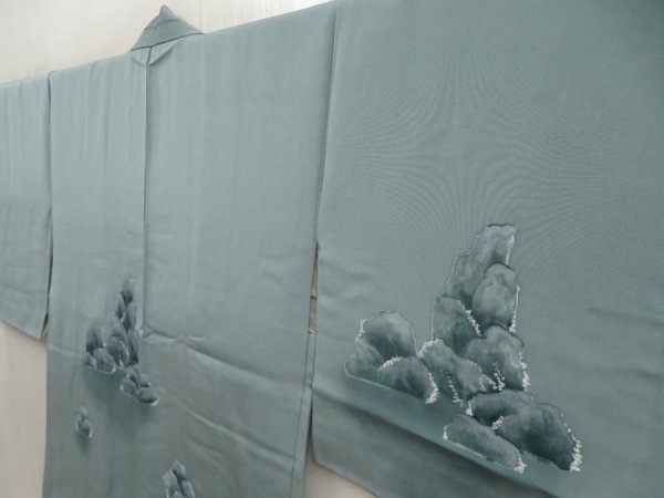 Photo2: 5518T02z560 Vintage Japanese Kimono Silk HAORI Rock Blue-Gray (2)