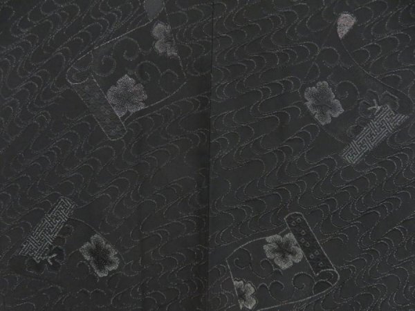 Photo3: 5518T06z640 Vintage Japanese Kimono Silk HAORI Makimono Black (3)
