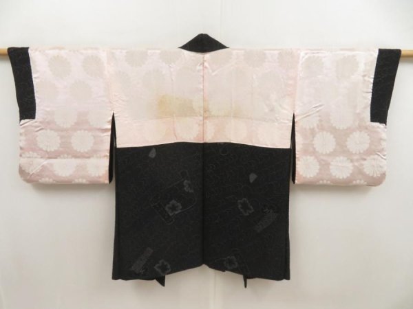 Photo7: 5518T06z640 Vintage Japanese Kimono Silk HAORI Makimono Black (7)