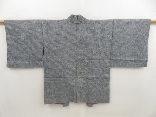 Photo1: 5518T07z570 Vintage Japanese Kimono Silk SHIBORI HAORI  Gray-Blue (1)