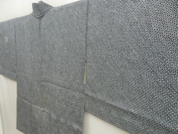 Photo2: 5518T07z570 Vintage Japanese Kimono Silk SHIBORI HAORI  Gray-Blue (2)