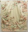 Photo1: 5518T13z840 Vintage Japanese Kimono Silk FURISODE Phoenix Off-white (1)