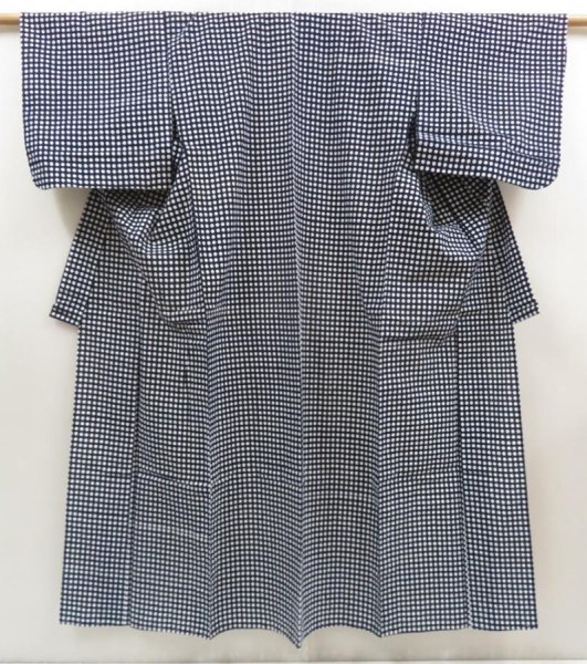 Photo1: 5523T01z460 Vintage Japanese Kimono Cotton YUKATA Dot Indigo (1)